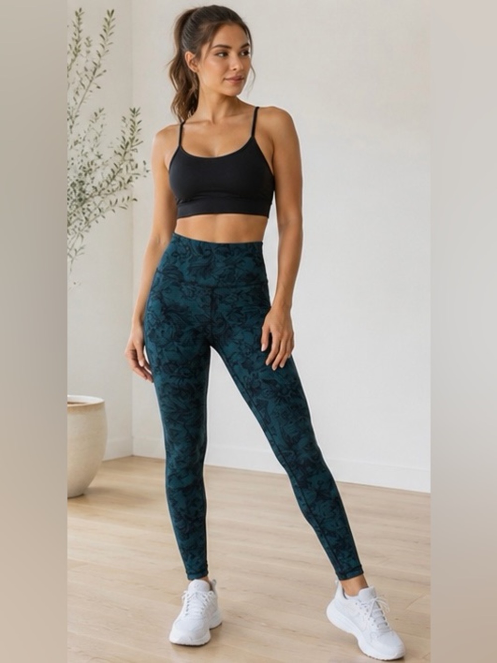 Balance Collection Black Teal Floral Print High Waist Leggings S Baddie Fairycor